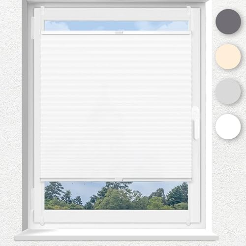 Vkele Plissee Klemmfix Faltrollo ohne Bohren (Weiß, B55cm x H200cm) Sichtschutz und Sonnenschutz, Plissee Rollo Jalousie für Fenster und Tür von Vkele