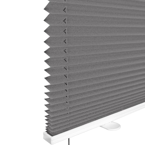 Vkele Plissee Klemmfix ohne Bohren, Anthrazit 40x200cm(BxH), Jalousien Innen, Faltrollo Lichtdurchlässig & Blickdicht, Sonnenschutz & Sichtschutz, Roll für Fenster & Tür von Vkele