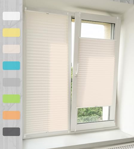 Vkele Plissee ohne Bohren Klemmfix,Beige 100x180cm(BXH), Jalousie Easyfix Faltrollo mit Klemmträger Sonnenschutz und Sichtschutz lichtdurchlässig Rollo für Fenster & Tür von Vkele