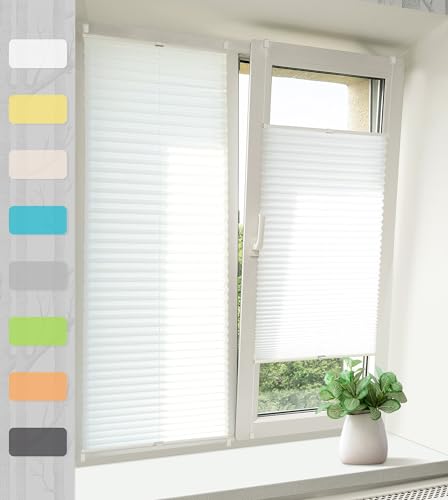 Vkele Plissee ohne Bohren Klemmfix,Weiß 40x130cm(BXH), Jalousie Easyfix Faltrollo mit Klemmträger Sonnenschutz und Sichtschutz lichtdurchlässig Rollo für Fenster & Tür von Vkele