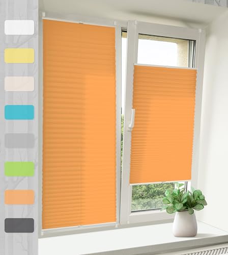 Vkele Plissee ohne Bohren klemmfix Jalousie (Orange, B70cm x H120cm) Faltrollo Sichtschutz und Sonnenschutz Lichtdurchlässig Rollo für Fenster & Tür von Vkele