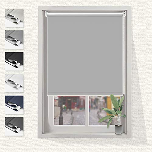 Vkele Verdunkelungsrollo Klemmfix ohne Bohren Blackout Silberbeschichtung 100x160cm Grau Thermorollo Verdunkelungsrollo für Fenster und Tür von Vkele