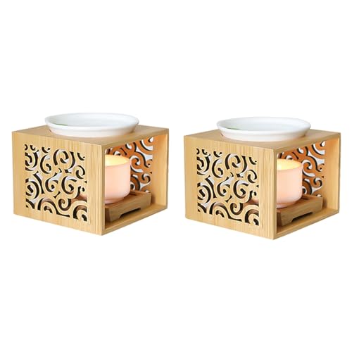 Vklopdsh 2X Bambus Hohl Duft Lampe Öl Ofen Aroma Kerzen Halter Elegante und Attraktive Hause Büro Dekoration von Vklopdsh