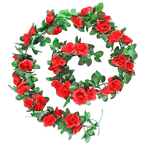 Vklopdsh Künstliche Girlande, 4,5 m, rosafarbene Ranken, Pflanzen, Kunstblume für Hochzeit, Zuhause, Rot von Vklopdsh