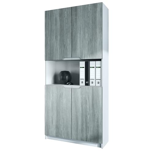 Vladon Büroschrank Logan V2, Made in Germany, Aktenschrank mit 5 Fächern und 4 Türen, Weiß matt/Avola-Anthrazit (82 x 184 x 37 cm) von Vladon