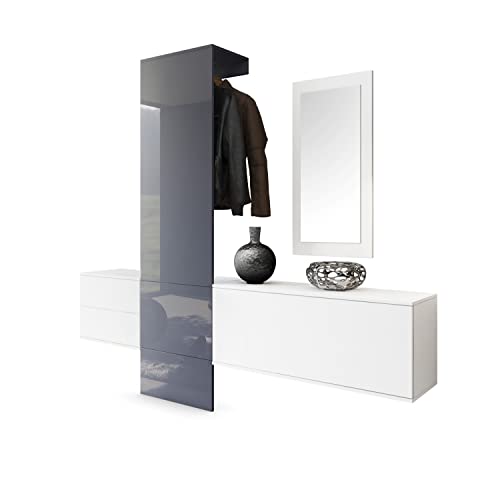 Vladon Garderobe Wandgarderobe Carlton Set 1, Made in Germany, Korpus in Weiß matt/Paneel in Grau Hochglanz Vladon Garderobe Wandgarderobe Carlton Set 1, Made in Germany, Korpus in Weiß matt/Paneel in Grau Hochglanz von Vladon