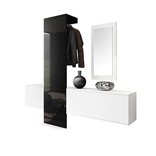 Vladon Garderobe Wandgarderobe Carlton Set 1, Made in Germany, Korpus in Weiß matt/Paneel in Schwarz Hochglanz von Vladon