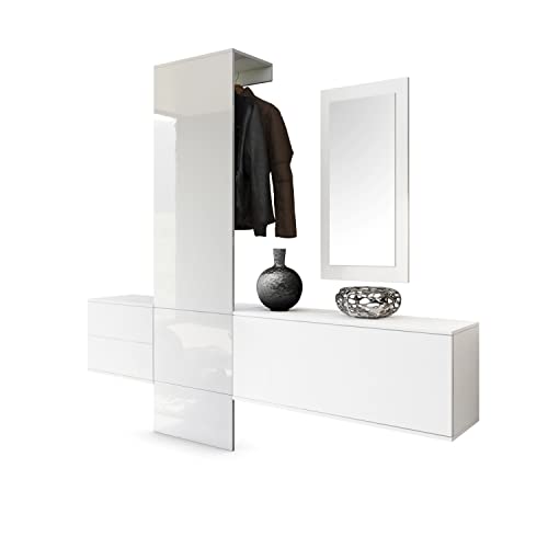 Vladon Garderobe Wandgarderobe Carlton Set 1, Made in Germany, Korpus in Weiß matt/Paneel in Weiß Hochglanz von Vladon