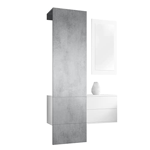 Vladon Garderobe Carlton Set 2, Made in Germany, Garderobenset bestehend aus 1 Garderobenpaneel, 1 Schubkastenschrank und 1 Wandspiegel, Weiß matt/Beton Oxid Optik (105 x 193 x 35 cm) Vladon Garderobe Carlton Set 2, Made in Germany, Garderobenset bestehend aus 1 Garderobenpaneel, 1 Schubkastenschrank und 1 Wandspiegel, Weiß matt/Beton Oxid Optik (105 x 193 x 35 cm) von Vladon