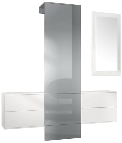 Vladon Garderobe Wandgarderobe Carlton Set 3, Made in Germany, Korpus in Weiß matt/Paneel in Grau Hochglanz von Vladon
