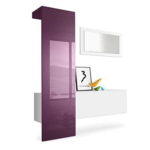 Vladon Garderobe Carlton Set 4, Made in Germany, Garderobenset bestehend aus 1 Garderobenpaneel, 1 Schrankmodul und 1 Wandspiegel, Weiß matt/Brombeer Hochglanz (156 x 193 x 35 cm) Vladon Garderobe Carlton Set 4, Made in Germany, Garderobenset bestehend aus 1 Garderobenpaneel, 1 Schrankmodul und 1 Wandspiegel, Weiß matt/Brombeer Hochglanz (156 x 193 x 35 cm) von Vladon