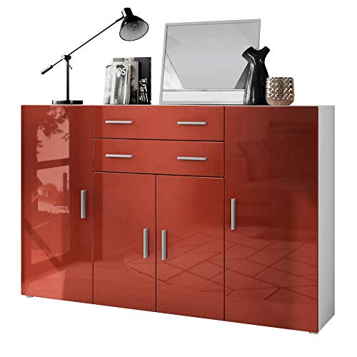 Vladon Highboard Aron Anrichte mit 2 Schubladen und 4 Türen mit insgesamt 8 Fächer dahinter, Weiß matt/Bordeaux Hochglanz (166,5 x 106,5 x 35 cm) Vladon Highboard Aron Anrichte mit 2 Schubladen und 4 Türen mit insgesamt 8 Fächer dahinter, Weiß matt/Bordeaux Hochglanz (166,5 x 106,5 x 35 cm) von Vladon