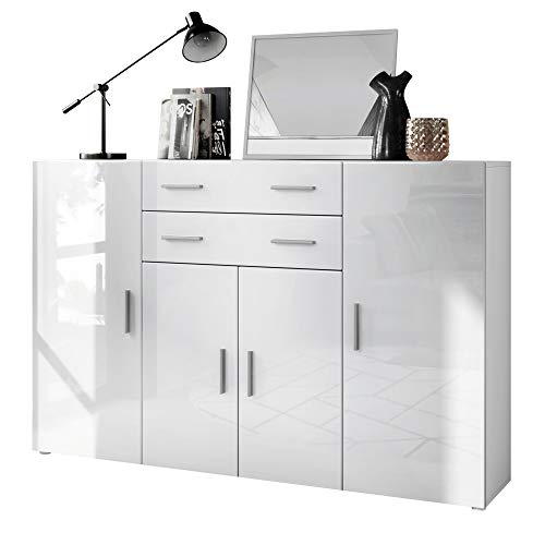 Vladon Highboard Aron Anrichte mit 2 Schubladen und 4 Türen mit insgesamt 8 Fächer dahinter, Weiß matt/Weiß Hochglanz (166,5 x 106,5 x 35 cm) Vladon Highboard Aron Anrichte mit 2 Schubladen und 4 Türen mit insgesamt 8 Fächer dahinter, Weiß matt/Weiß Hochglanz (166,5 x 106,5 x 35 cm) von Vladon