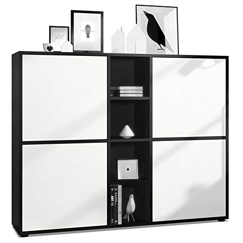 Vladon Highboard Cuba V3, Made in Germany, Schwarz matt/Weiß matt - Moderne Anrichte mit 12 Fächern (130,5 x 105,5 x 35,5 cm) von Vladon