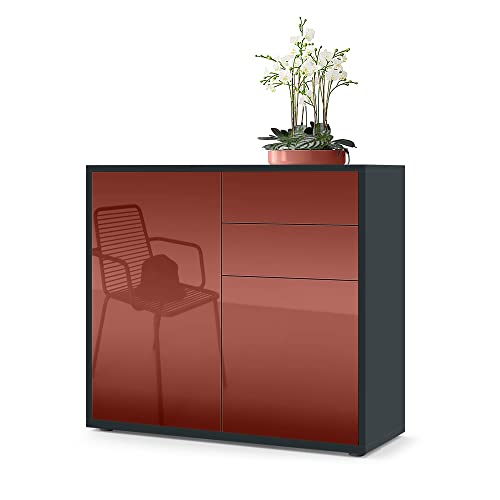 Vladon Sideboard Ben, Made in Germany, Kommode mit 2 Türen und 2 Schubladen, Schwarz matt/Bordeaux Hochglanz (79 x 74 x 36 cm) von Vladon