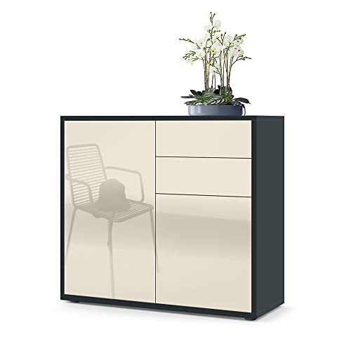 Vladon Sideboard Ben, Made in Germany, Kommode mit 2 Türen und 2 Schubladen, Schwarz matt/Creme Hochglanz (79 x 74 x 36 cm) von Vladon