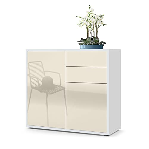 Vladon Sideboard Ben, Made in Germany, Kommode mit 2 Türen und 2 Schubladen, Weiß matt/Creme Hochglanz (79 x 74 x 36 cm) von Vladon