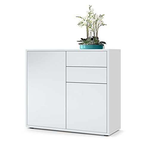 Vladon Sideboard Ben, Made in Germany, Kommode mit 2 Türen und 2 Schubladen, Weiß matt/Weiß matt (79 x 74 x 36 cm) von Vladon