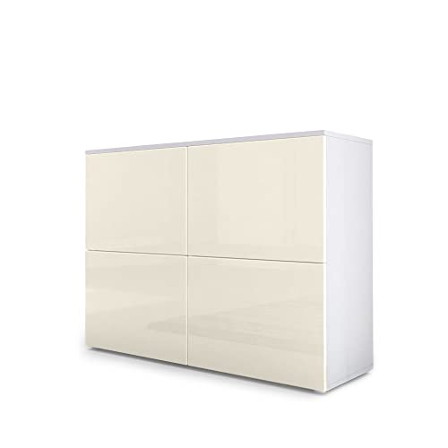 Vladon Sideboard Rova, Made in Germany, Kommode mit 4 Türen, Weiß matt/Creme Hochglanz (92 x 72 x 35 cm) von Vladon