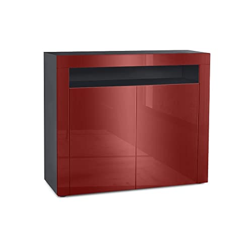 Vladon Kommode Valencia, Made in Germany, Sideboard mit 2 Türen und 1 offenem Fach, Schwarz matt/Bordeaux Hochglanz/Bordeaux Hochglanz (108 x 92 x 40 cm) von Vladon