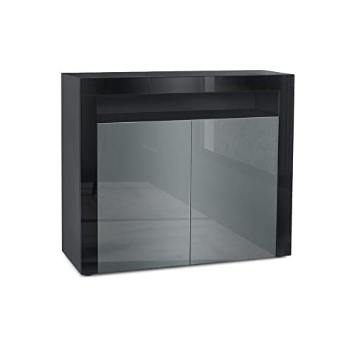 Vladon Kommode Valencia, Made in Germany, Sideboard mit 2 Türen und 1 offenem Fach, Schwarz matt/Grau Hochglanz/Schwarz Hochglanz (108 x 92 x 40 cm) von Vladon