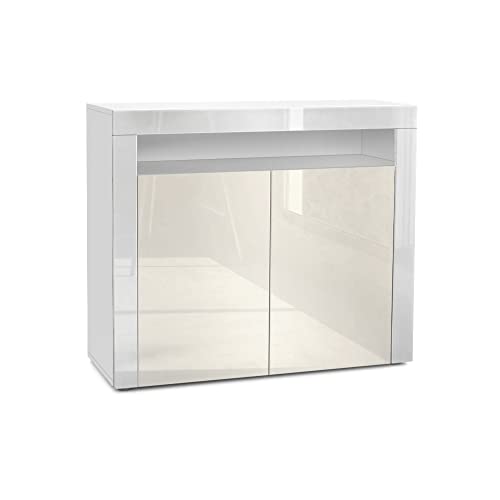 Vladon Kommode Valencia, Made in Germany, Sideboard mit 2 Türen und 1 offenem Fach, Weiß matt/Creme Hochglanz/Weiß Hochglanz (108 x 92 x 40 cm) von Vladon