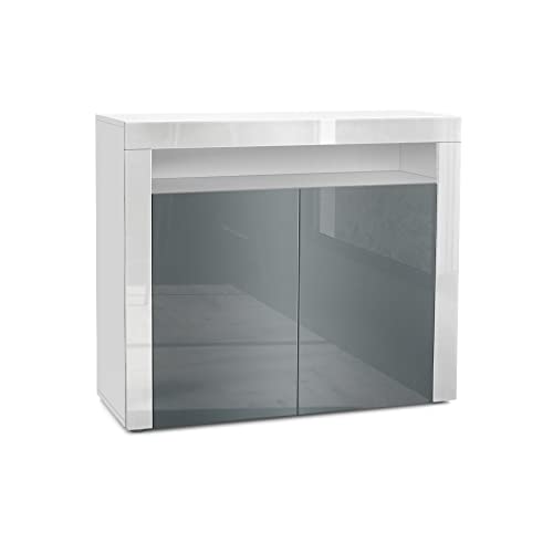 Vladon Kommode Valencia, Made in Germany, Sideboard mit 2 Türen und 1 offenem Fach, Weiß matt/Grau Hochglanz/Weiß Hochglanz (108 x 92 x 40 cm) Vladon Kommode Valencia, Made in Germany, Sideboard mit 2 Türen und 1 offenem Fach, Weiß matt/Grau Hochglanz/Weiß Hochglanz (108 x 92 x 40 cm) von Vladon