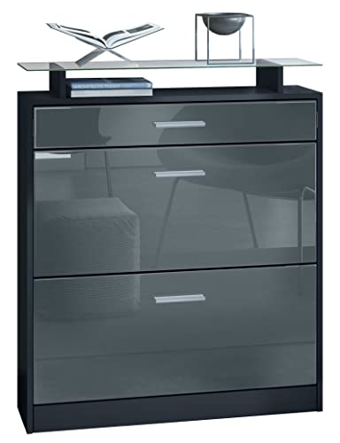 Schuhschrank Schuhkipper Loret, Korpus in Schwarz matt / Front in Grau Hochglanz Schuhschrank Schuhkipper Loret, Korpus in Schwarz matt / Front in Grau Hochglanz von Vladon