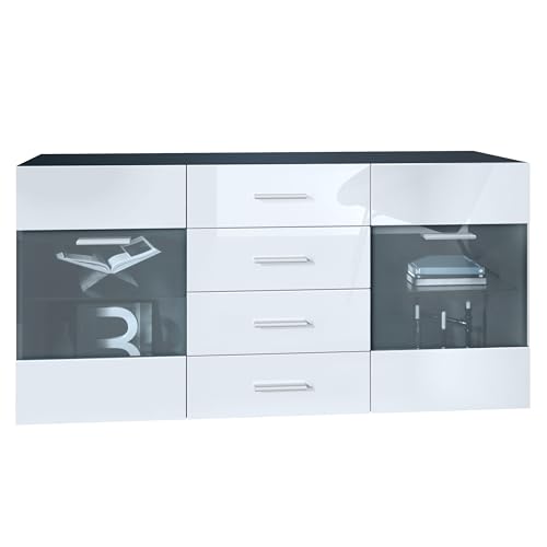 Vladon Sideboard Kommode Bari V1, Made in Germany, Korpus in Schwarz matt/Front in Weiß Hochglanz (139 x 72 x 35) von Vladon