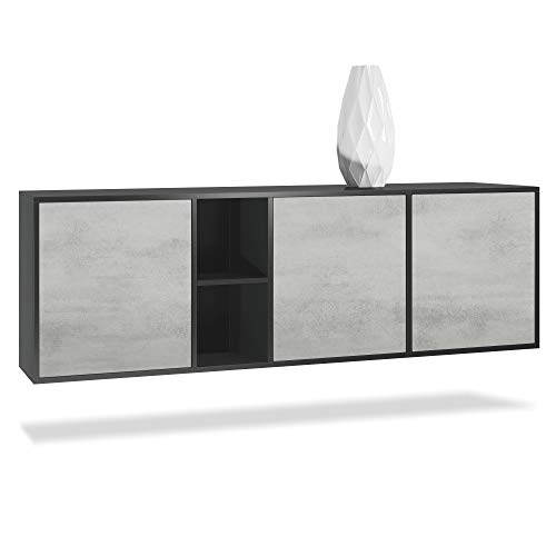 Vladon Kommode Cuba, Made in Germany, Schwarz matt/Beton Oxid Optik - Modernes Sideboard für Ihr Wohnbereich - (BxHxT) 182x53x35 cm von Vladon