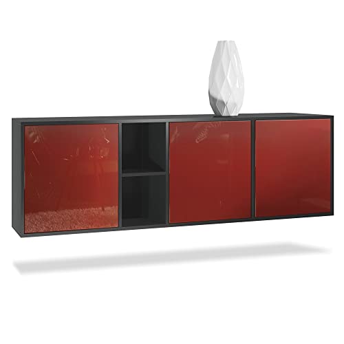 Vladon Kommode Cuba, Made in Germany, Schwarz matt/Bordeaux Hochglanz - Modernes Sideboard für Ihr Wohnbereich - (BxHxT) 182x53x35 cm von Vladon