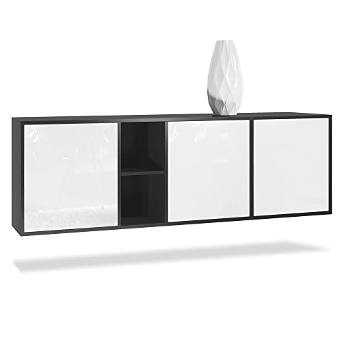 Vladon Kommode Cuba, Made in Germany, Schwarz matt/Weiß Hochglanz - Modernes Sideboard für Ihr Wohnbereich - (BxHxT) 182x53x35 cm von Vladon