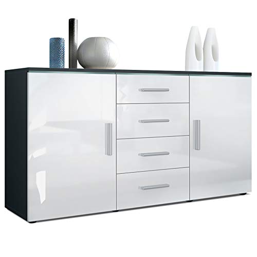 Vladon Sideboard Kommode Faro, Made in Germany, Korpus in Schwarz matt/Front in Weiß Hochglanz (139 x 72 x 35) von Vladon