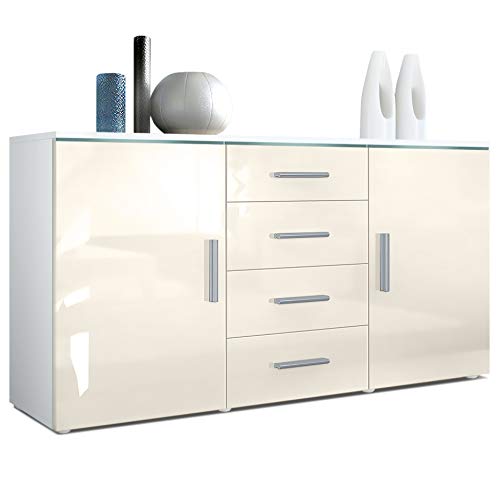 Vladon Sideboard Kommode Faro, Made in Germany, Korpus in Weiß matt/Front in Creme Hochglanz (139 x 72 x 35) von Vladon