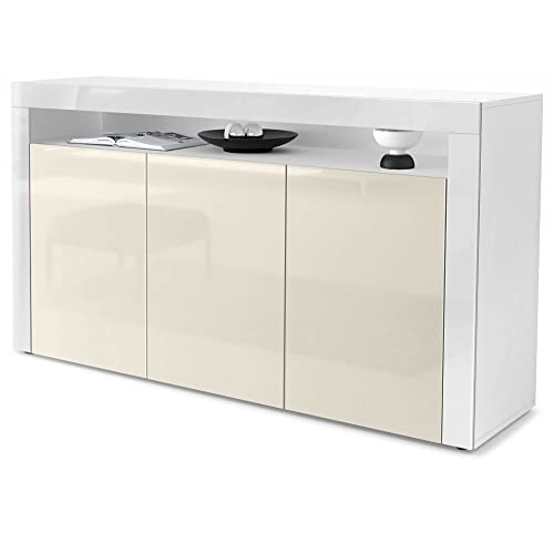 Vladon Sideboard Valencia, Made in Germany, Kommode mit 3 Türen und 1 offenem Fach, Weiß matt/Creme Hochglanz/Weiß Hochglanz (155 x 92 x 40 cm) Vladon Sideboard Valencia, Made in Germany, Kommode mit 3 Türen und 1 offenem Fach, Weiß matt/Creme Hochglanz/Weiß Hochglanz (155 x 92 x 40 cm) von Vladon