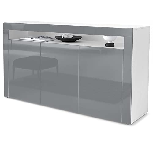 Vladon Sideboard Valencia, Made in Germany, Kommode mit 3 Türen und 1 offenem Fach, Weiß matt/Grau Hochglanz/Grau Hochglanz (155 x 92 x 40 cm) Vladon Sideboard Valencia, Made in Germany, Kommode mit 3 Türen und 1 offenem Fach, Weiß matt/Grau Hochglanz/Grau Hochglanz (155 x 92 x 40 cm) von Vladon