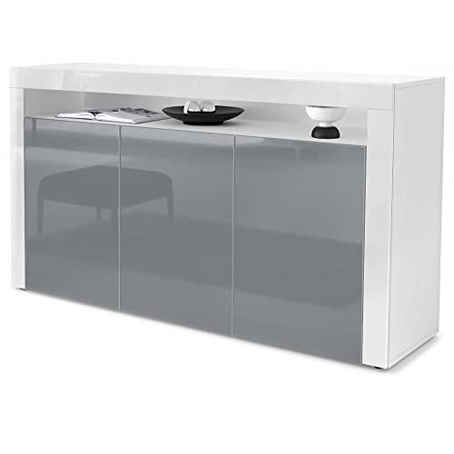 Vladon Sideboard Valencia, Made in Germany, Kommode mit 3 Türen und 1 offenem Fach, Weiß matt/Grau Hochglanz/Weiß Hochglanz (155 x 92 x 40 cm) Vladon Sideboard Valencia, Made in Germany, Kommode mit 3 Türen und 1 offenem Fach, Weiß matt/Grau Hochglanz/Weiß Hochglanz (155 x 92 x 40 cm) von Vladon