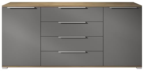Sideboard Linio V2 – Moderne Kommode mit 2 Türen & 4 Schubladen, Eiche Evoke/Anthrazit matt, 166,5 x 72,5 x 35 cm (BxHxT) – Beistellschrank Anrichte Standschrank von Vladon