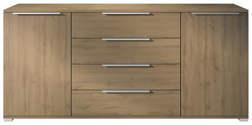 Sideboard Linio V2 – Moderne Kommode mit 2 Türen & 4 Schubladen, Eiche Evoke/Eiche Evoke, 166,5 x 72,5 x 35 cm (BxHxT) – Beistellschrank Anrichte Standschrank von Vladon