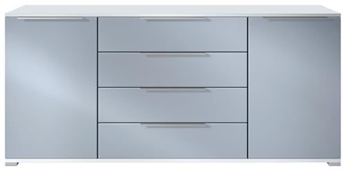 Sideboard Linio V2 – Moderne Kommode mit 2 Türen & 4 Schubladen, Weiß matt/Denim matt, 166,5 x 72,5 x 35 cm (BxHxT) – Beistellschrank Anrichte Standschrank von Vladon