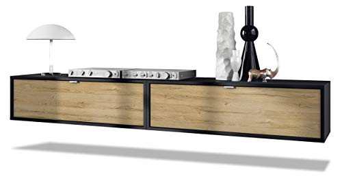 Vladon 2er-Set TV Board Lana 100, Made in Germany, Lowboards je 100 x 29 x 37 cm mit viel Stauraum, Korpus in Schwarz matt, Fronten in Eiche Natur | Große Farbauswahl von Vladon