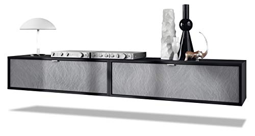 Vladon 2er-Set TV Board Lana 100, Made in Germany, Lowboards je 100 x 29 x 37 cm mit viel Stauraum, Korpus in Schwarz matt, Fronten in Scratchy Metal | Große Farbauswahl von Vladon