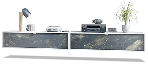 Vladon 2er-Set TV Board Lana 120, Made in Germany, Lowboards je 120 x 29 x 37 cm mit viel Stauraum, Korpus in Weiß matt, Fronten in Marmor Graphit | Große Farbauswahl von Vladon
