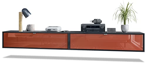 Vladon 2er-Set TV Board Lana 120, Made in Germany, Lowboards je 120 x 29 x 37 cm mit viel Stauraum, Korpus in Schwarz matt, Fronten in Bordeaux Hochglanz | Große Farbauswahl von Vladon