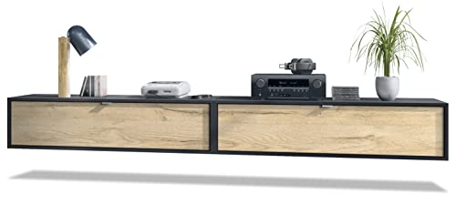 Vladon 2er-Set TV Board Lana 120, Made in Germany, Lowboards je 120 x 29 x 37 cm mit viel Stauraum, Korpus in Schwarz matt, Fronten in Eiche Natur | Große Farbauswahl von Vladon