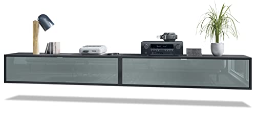 Vladon 2er-Set TV Board Lana 120, Made in Germany, Lowboards je 120 x 29 x 37 cm mit viel Stauraum, Korpus in Schwarz matt, Fronten in Grau Hochglanz | Große Farbauswahl von Vladon