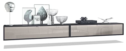 Vladon 2er-Set TV Board Lana 140, Made in Germany, Lowboards je 140 x 29 x 37 cm mit viel Stauraum, Korpus in Schwarz matt, Fronten in Sandgrau Hochglanz | Große Farbauswahl von Vladon