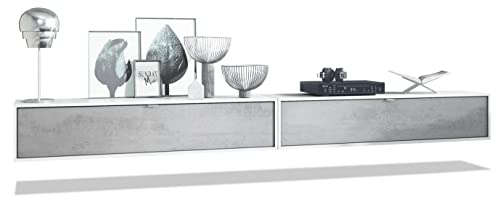 Vladon 2er-Set TV Board Lana 140, Made in Germany, Lowboards je 140 x 29 x 37 cm mit viel Stauraum, Korpus in Weiß matt, Fronten in Beton Oxid Optik | Große Farbauswahl von Vladon