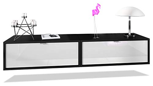 Vladon 2er-Set TV Board Lana 80, Made in Germany, Lowboards je 80 x 29 x 37 cm mit viel Stauraum, Korpus in Schwarz matt, Fronten in Weiß Hochglanz | Große Farbauswahl von Vladon