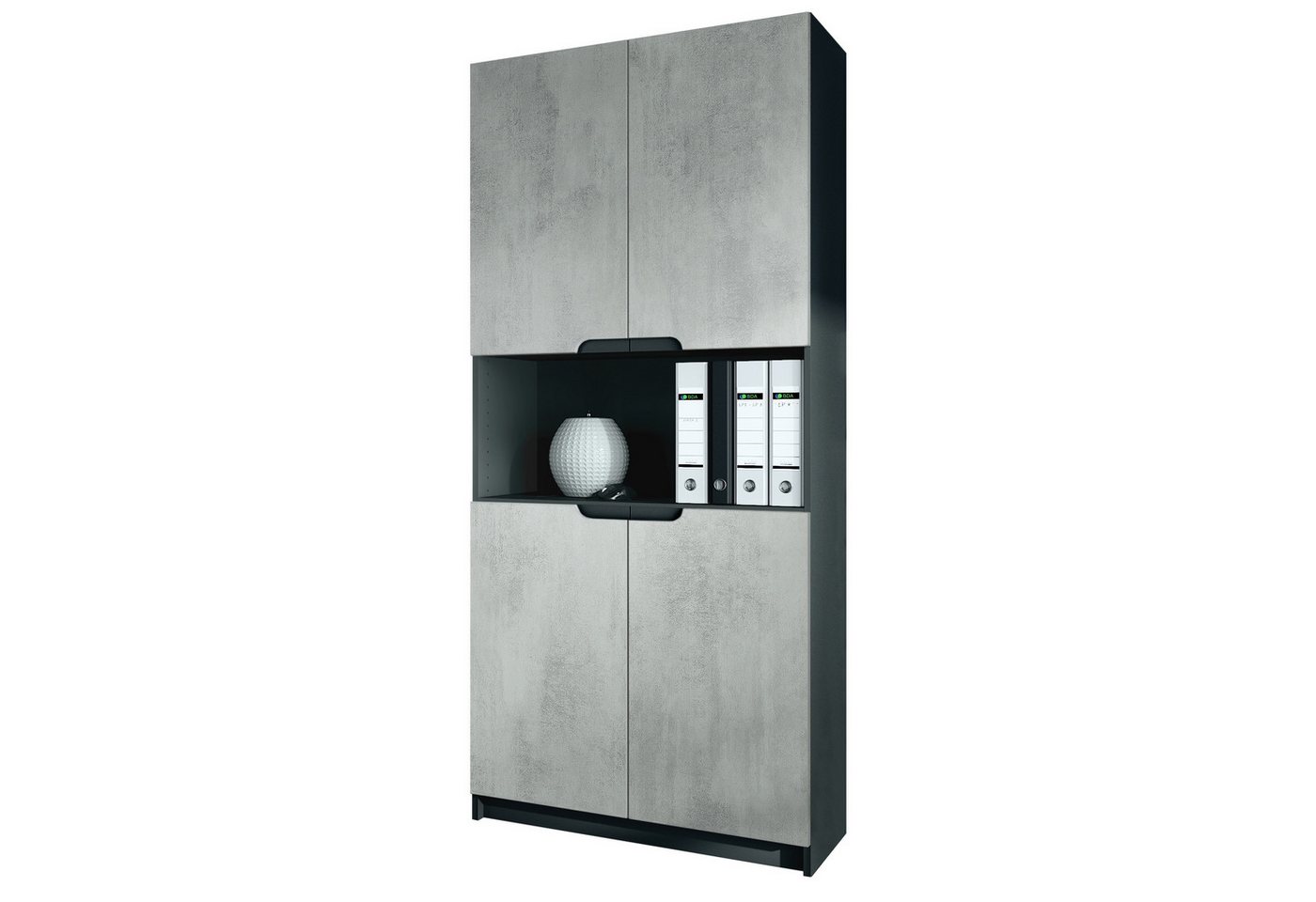Vladon Aktenschrank Logan (Aktenschrank, mit 5 Fächern und 4 Türen) Schwarz matt/Beton Oxid-Optik (82 x 184 x 37 cm) von Vladon